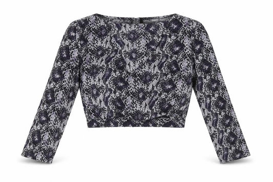 H&M Womens Purple Animal Print Polyester Cropped Blouse Size 8 V-Neck
