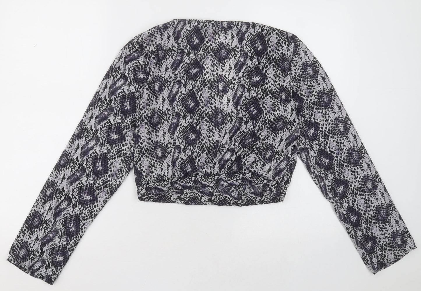H&M Womens Purple Animal Print Polyester Cropped Blouse Size 8 V-Neck