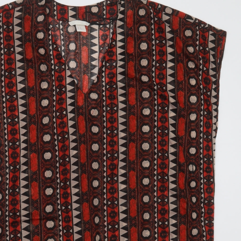 H&M Womens Red Geometric Polyester Basic Tank Size S V-Neck