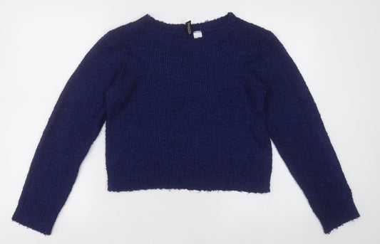 h& Womens Blue Crew Neck  Acrylic Pullover Jumper Size S