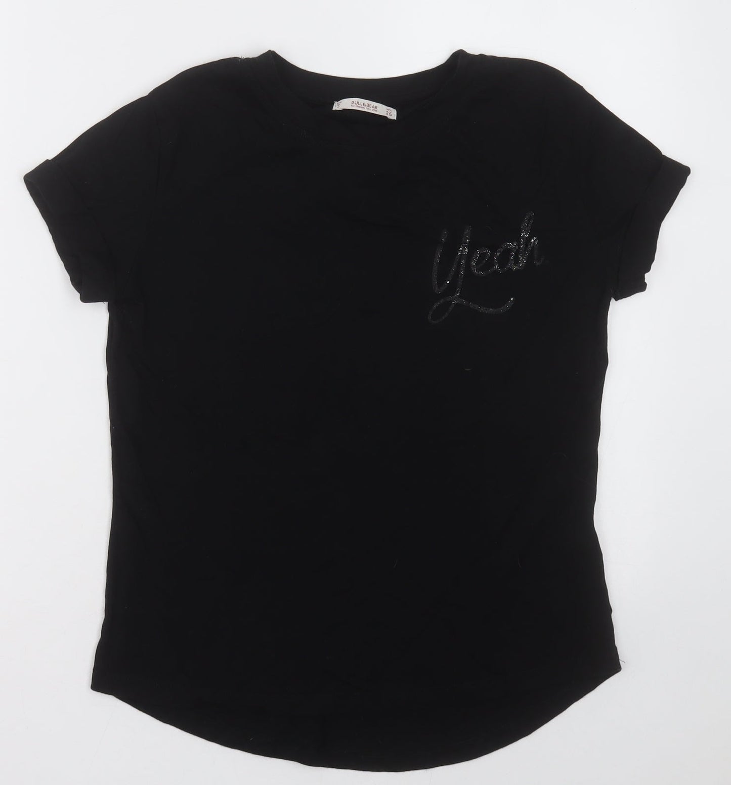 Pull&Bear Womens Black  Polyester Basic T-Shirt Size S Crew Neck - yeah