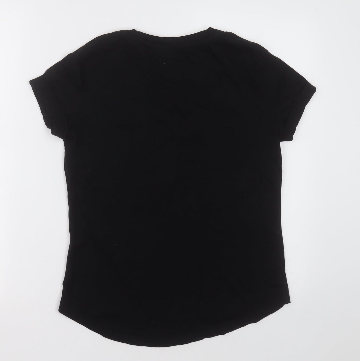 Pull&Bear Womens Black  Polyester Basic T-Shirt Size S Crew Neck - yeah