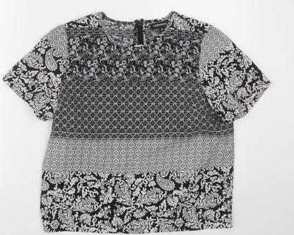 Chemsitry Womens Black Plaid Polyester Basic Blouse Size 8 Crew Neck