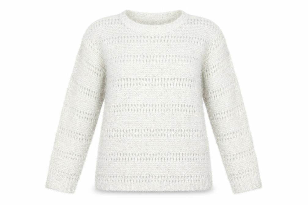 Quiz Womens White Crew Neck Striped Polyester Pullover Jumper Size M