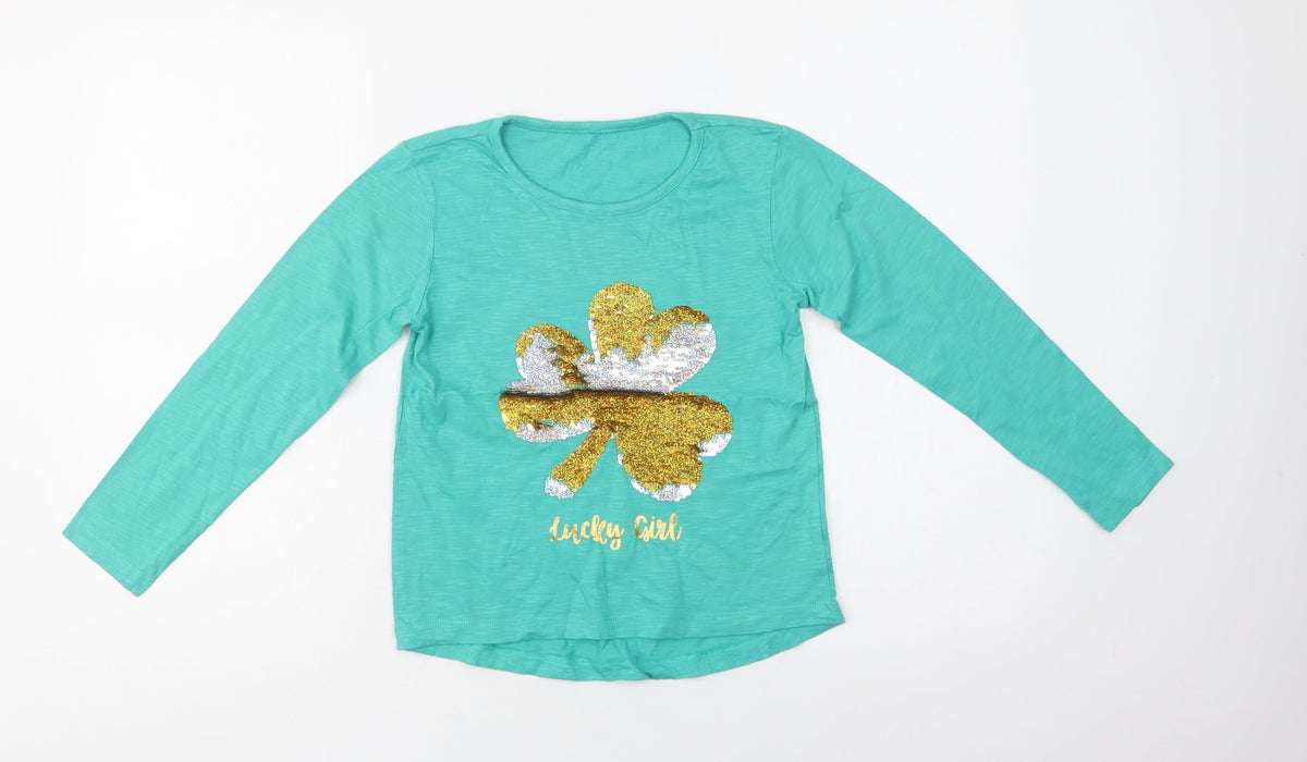Dunnes Stores Girls Green  Cotton Basic Blouse Size 9 Years Crew Neck  - Lucky