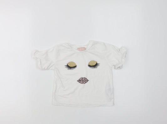 Lipsy London Girls White  Cotton Basic T-Shirt Size 2-3 Years Crew Neck