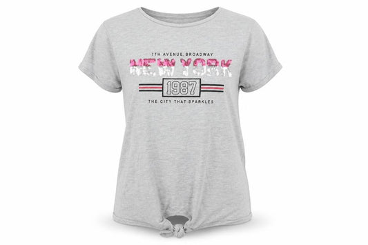 Primark Girls Grey  Cotton Basic T-Shirt Size 10-11 Years Crew Neck  - New York
