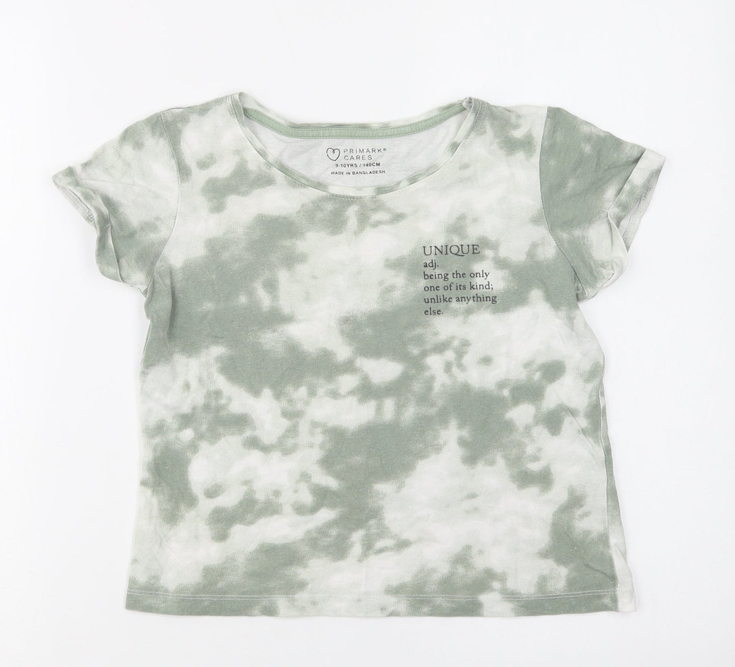 Primark Girls Green Batik Cotton Pullover T-Shirt Size 9-10 Years Crew Neck
