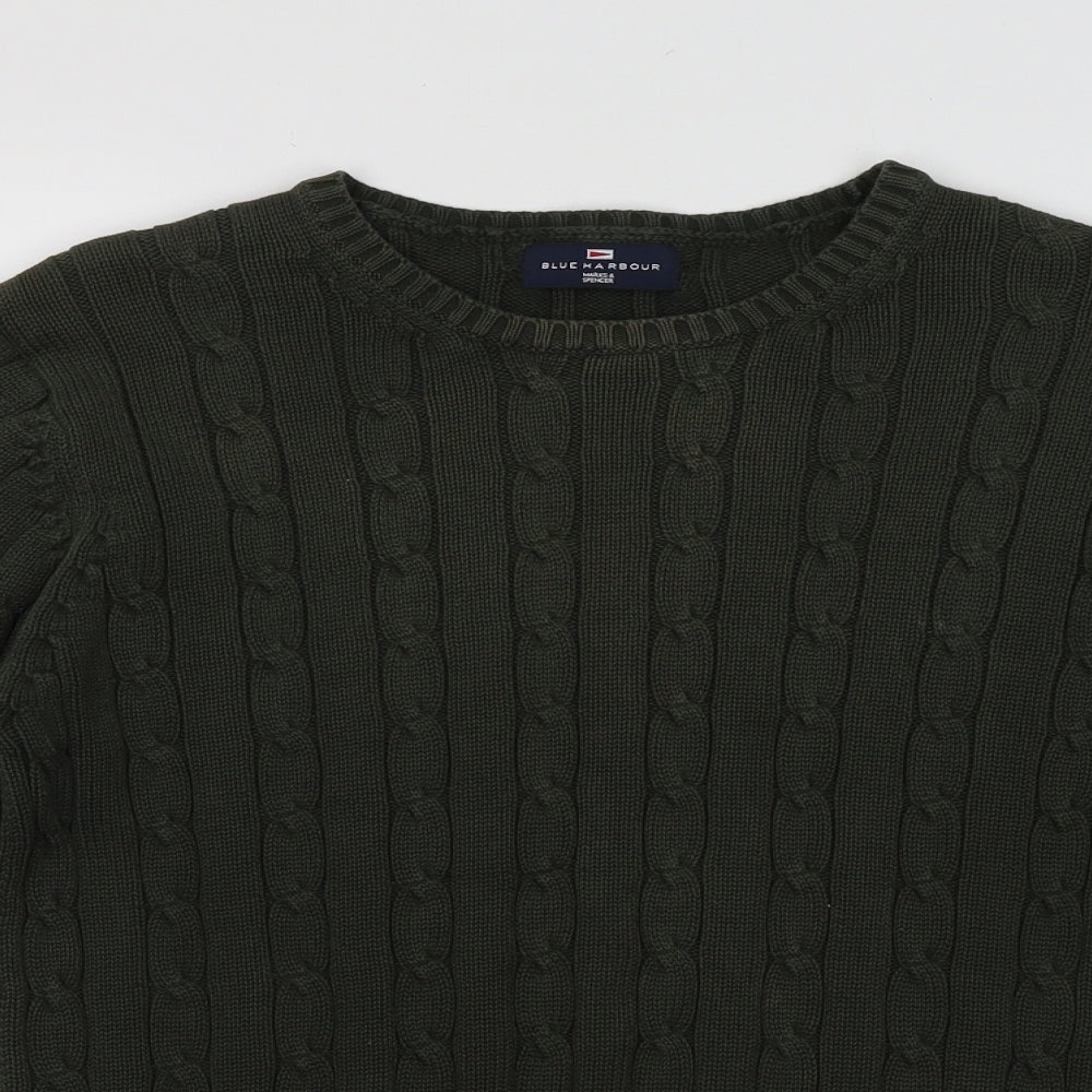 Blue Harbour Mens Green Round Neck  Cotton Pullover Jumper Size S