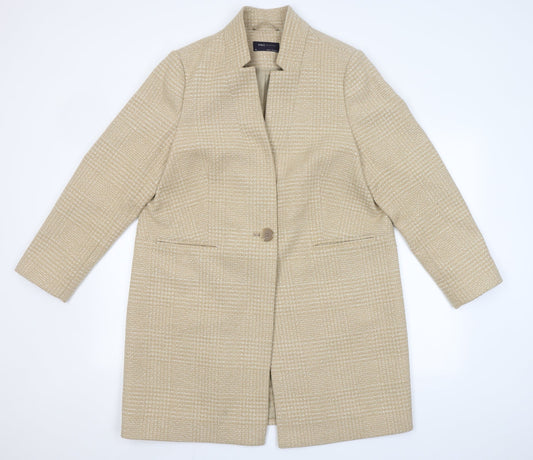 Marks and Spencer Womens Beige Plaid  Overcoat Coat Size 16  Button