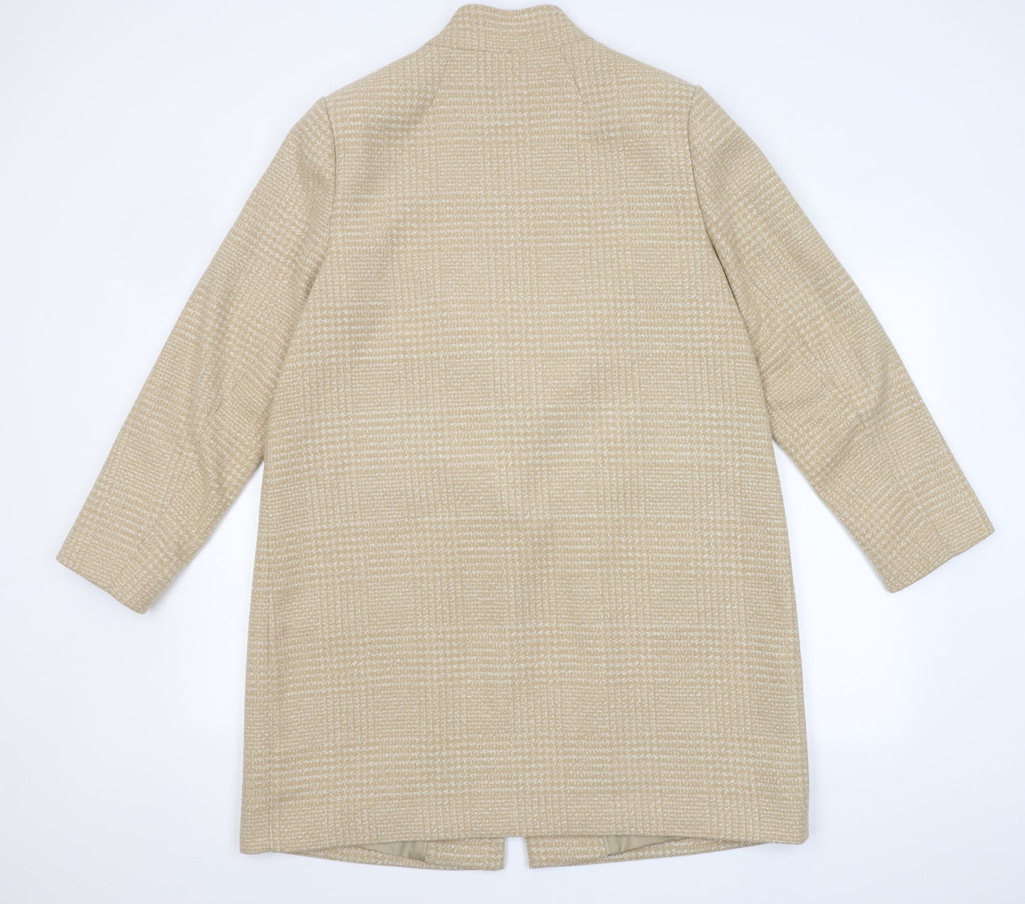 Marks and Spencer Womens Beige Plaid  Overcoat Coat Size 16  Button