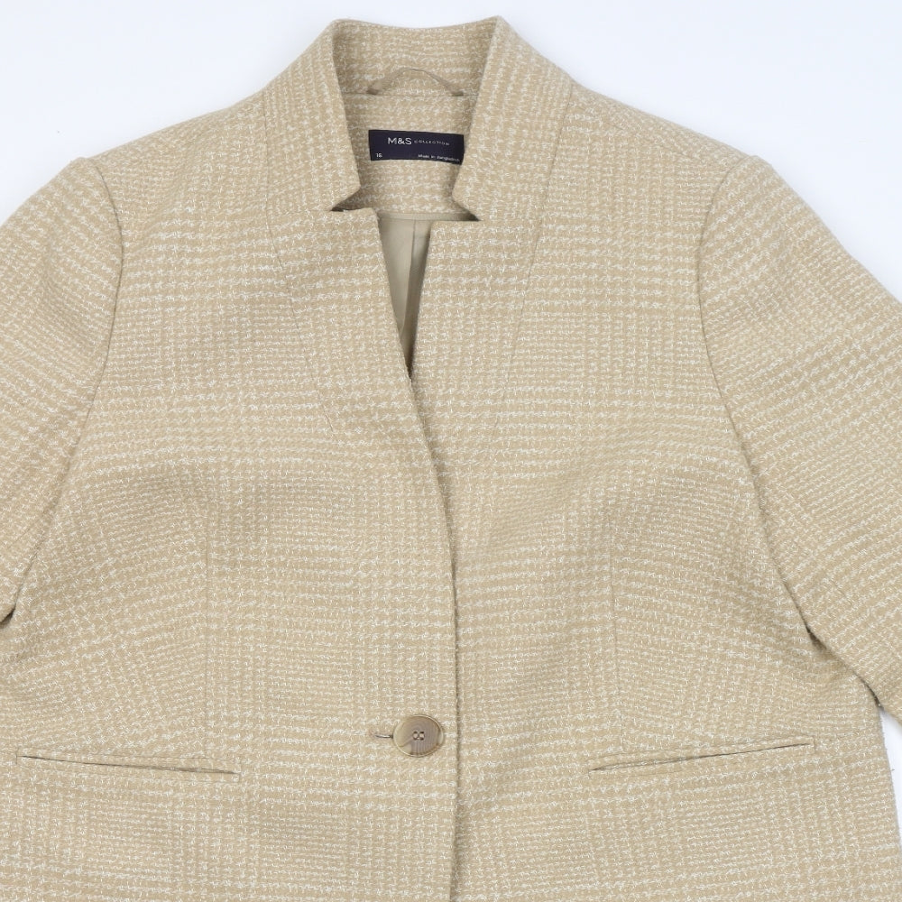 Marks and Spencer Womens Beige Plaid  Overcoat Coat Size 16  Button