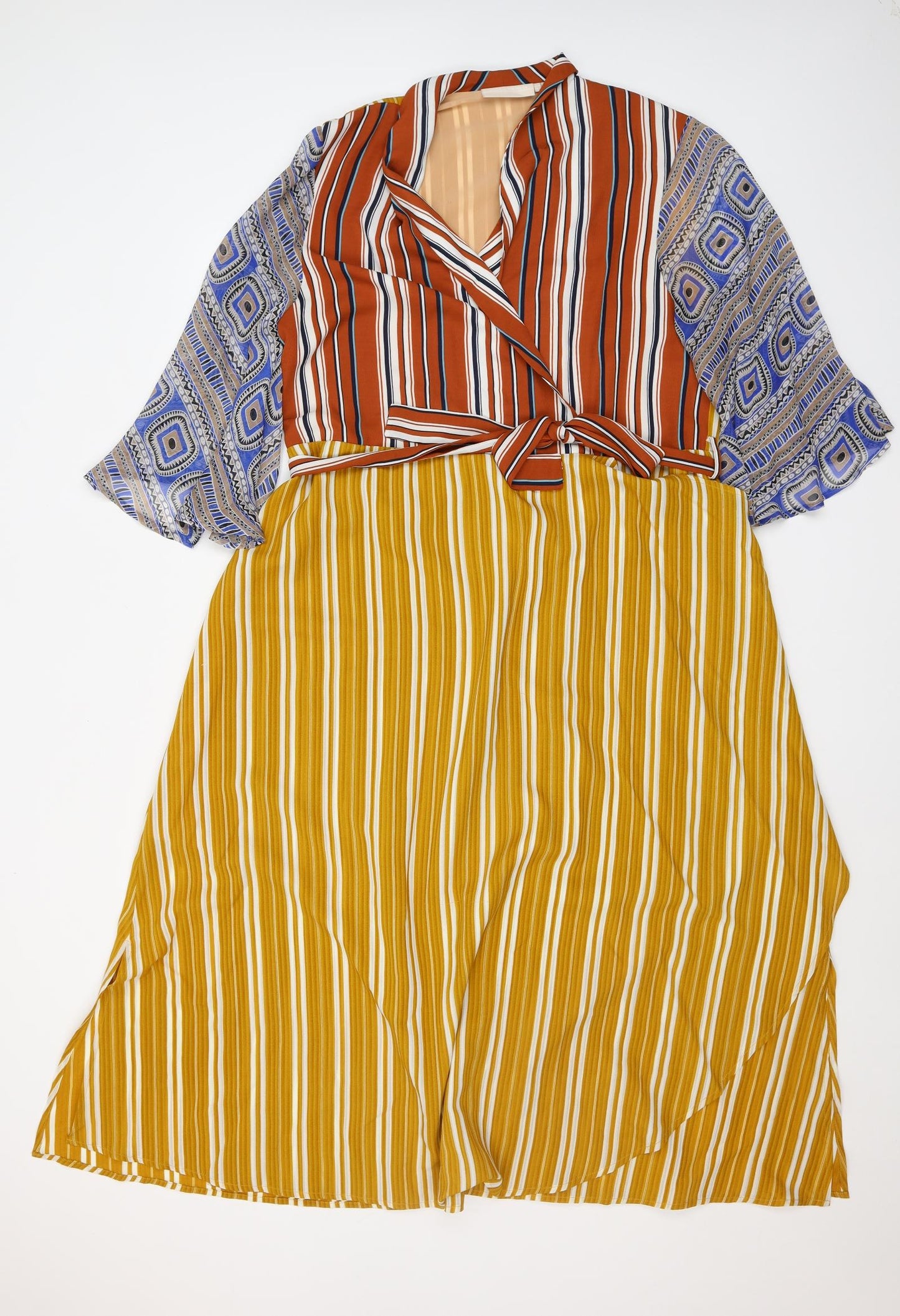 Karen by Simonsen Womens Multicoloured Striped Polyester Wrap Dress  Size 10  V-Neck