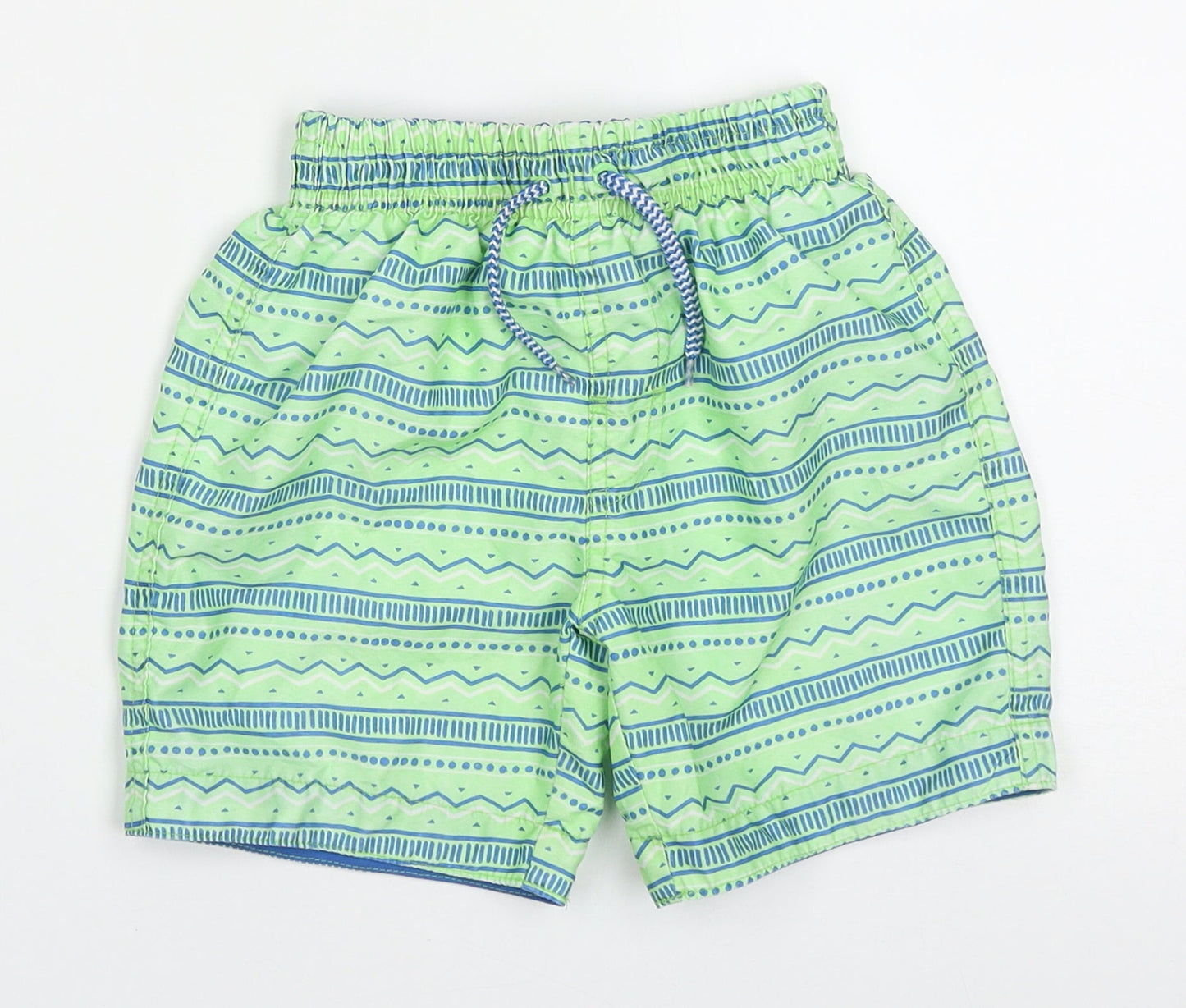 Primark Boys Green Geometric Polyester Bermuda Shorts Size 3-4 Years  Regular Drawstring - Swim Shorts