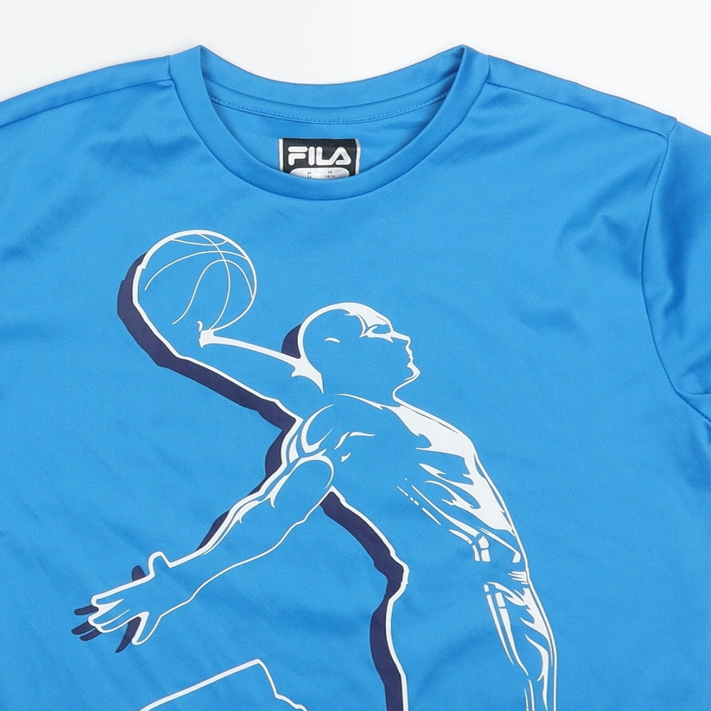 FILA Boys Blue Spotted Polyester Basic T-Shirt Size 12 Years Crew Neck Pullover - Footballer