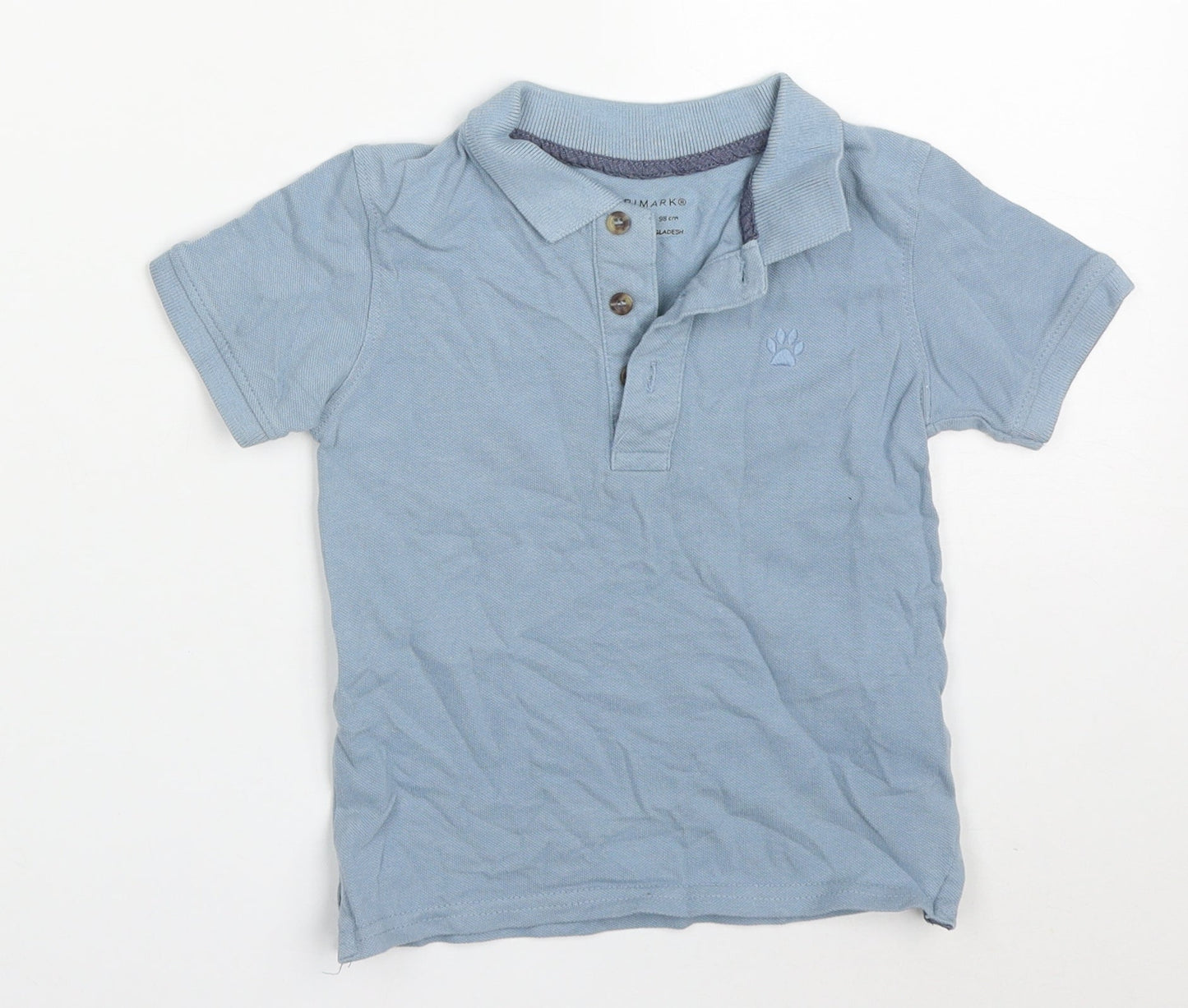 Primark Boys Blue  Cotton Basic Polo Size 2-3 Years Collared Pullover