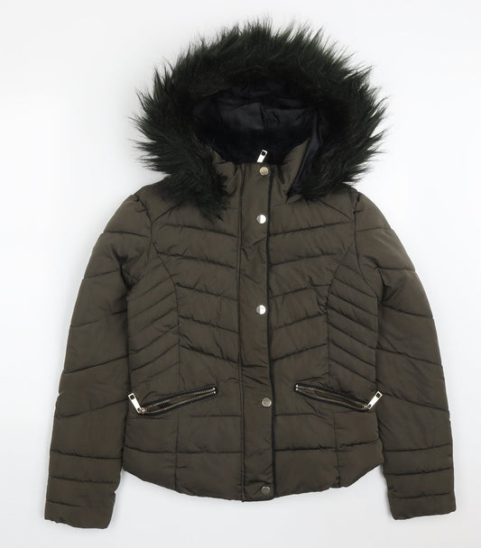 Primark Womens Green   Quilted Coat Size 4  Lace Up