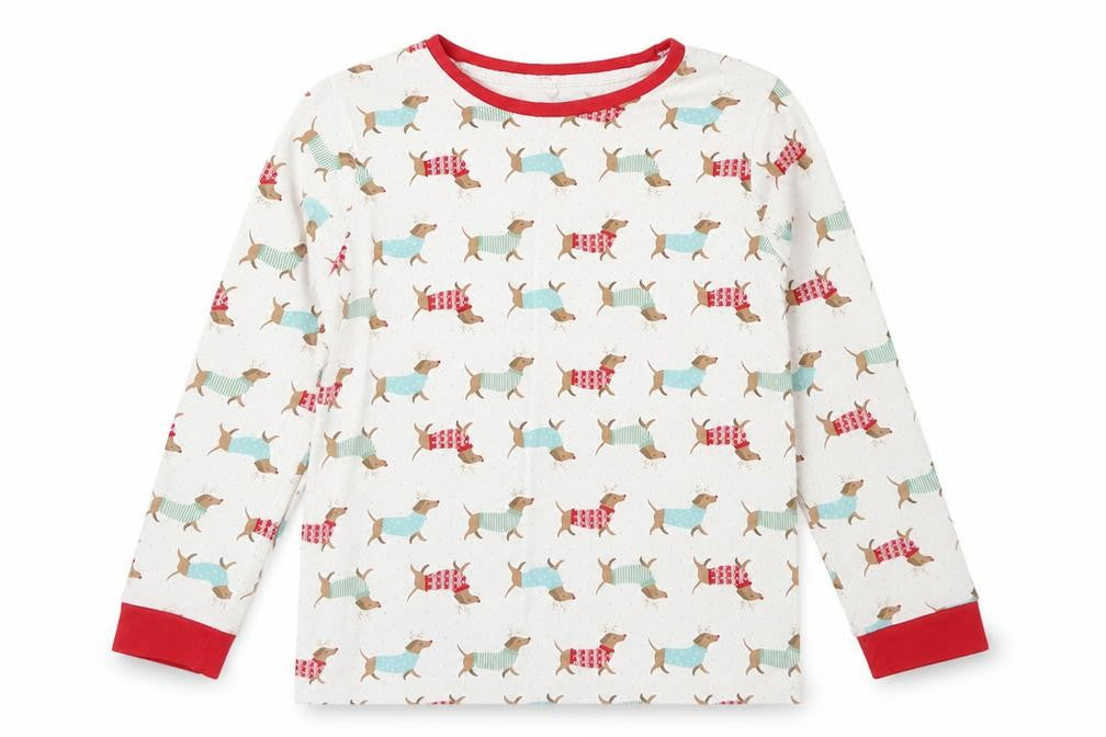 Matalan Girls Multicoloured Solid Cotton Top Pyjama Top Size 10 Years  Pullover - Sausage Dog