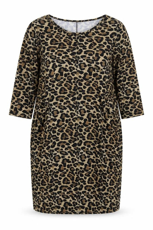 Styled By Womens Brown Animal Print Polyester T-Shirt Dress  Size M  Round Neck Pullover