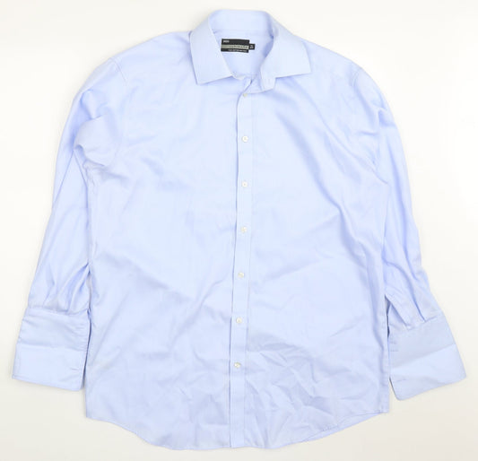 Marks and Spencer Mens Blue  Cotton  Dress Shirt Size 16.5 Collared Button
