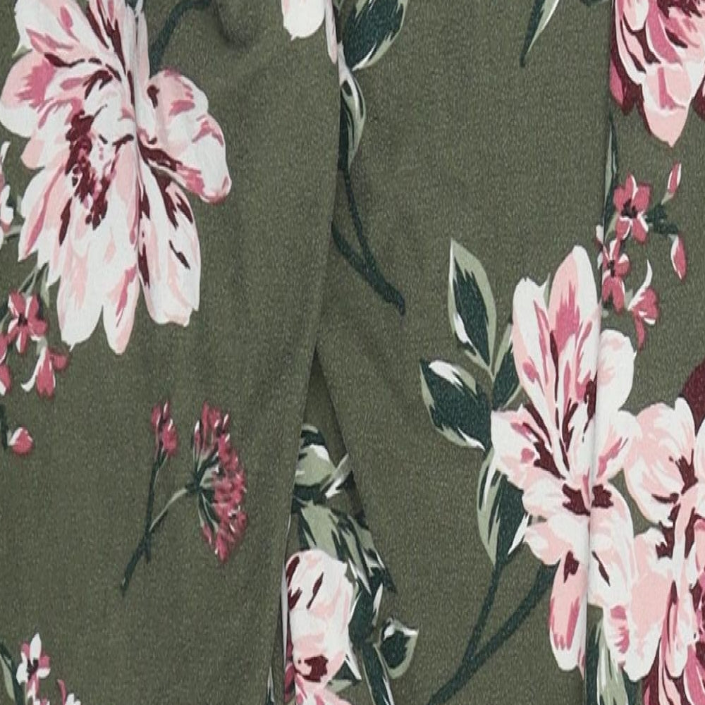 Primark Womens Green Floral Polyester Trousers  Size 10 L29.5 in Regular Drawstring - Pyjama Pants