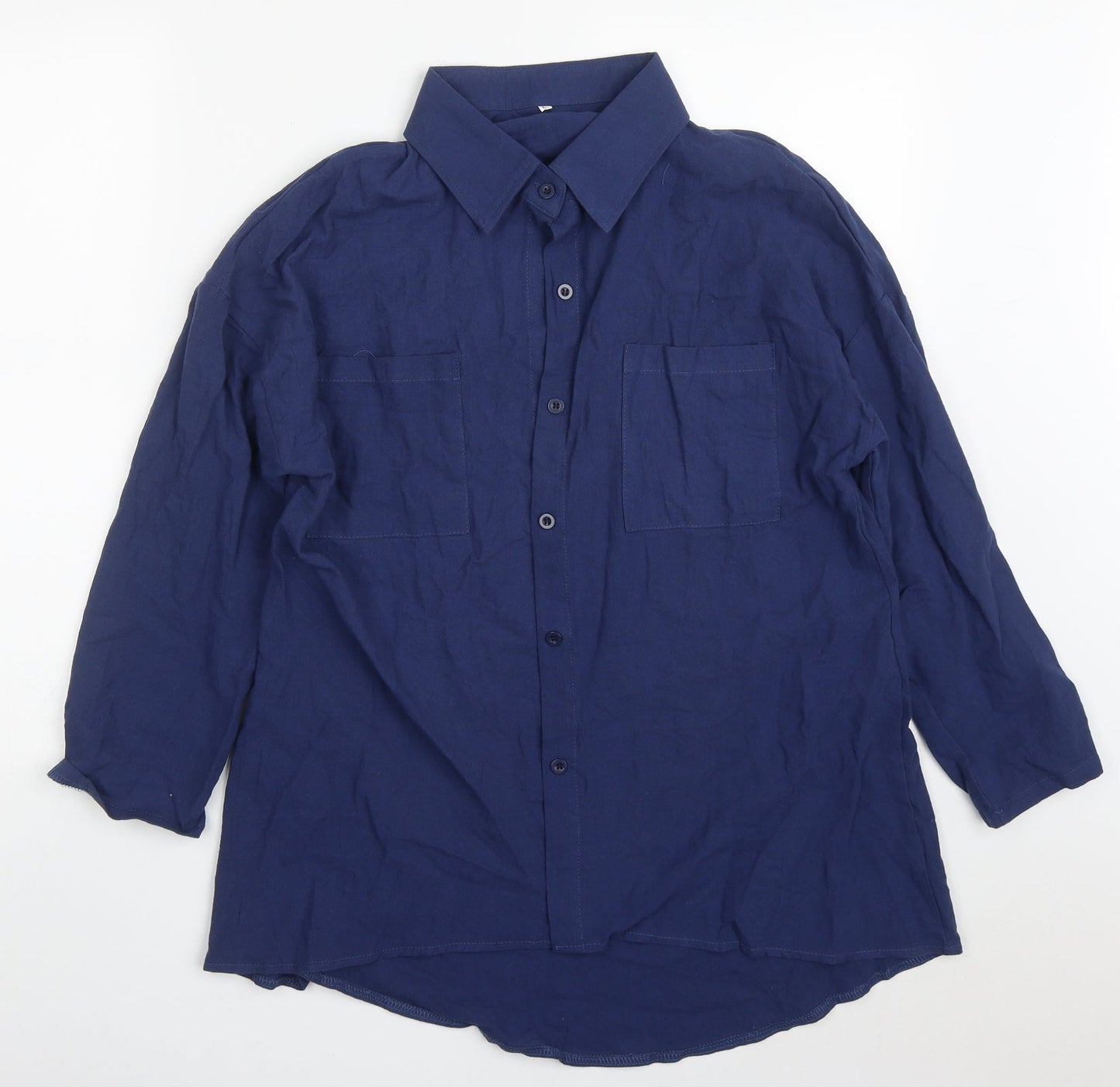 Preworn Womens Blue  Cotton Basic Button-Up Size L Collared