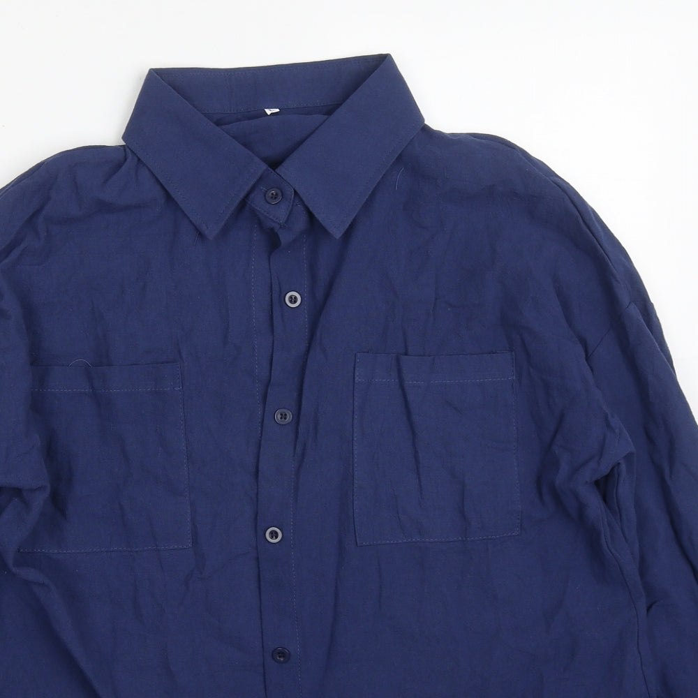 Preworn Womens Blue  Cotton Basic Button-Up Size L Collared