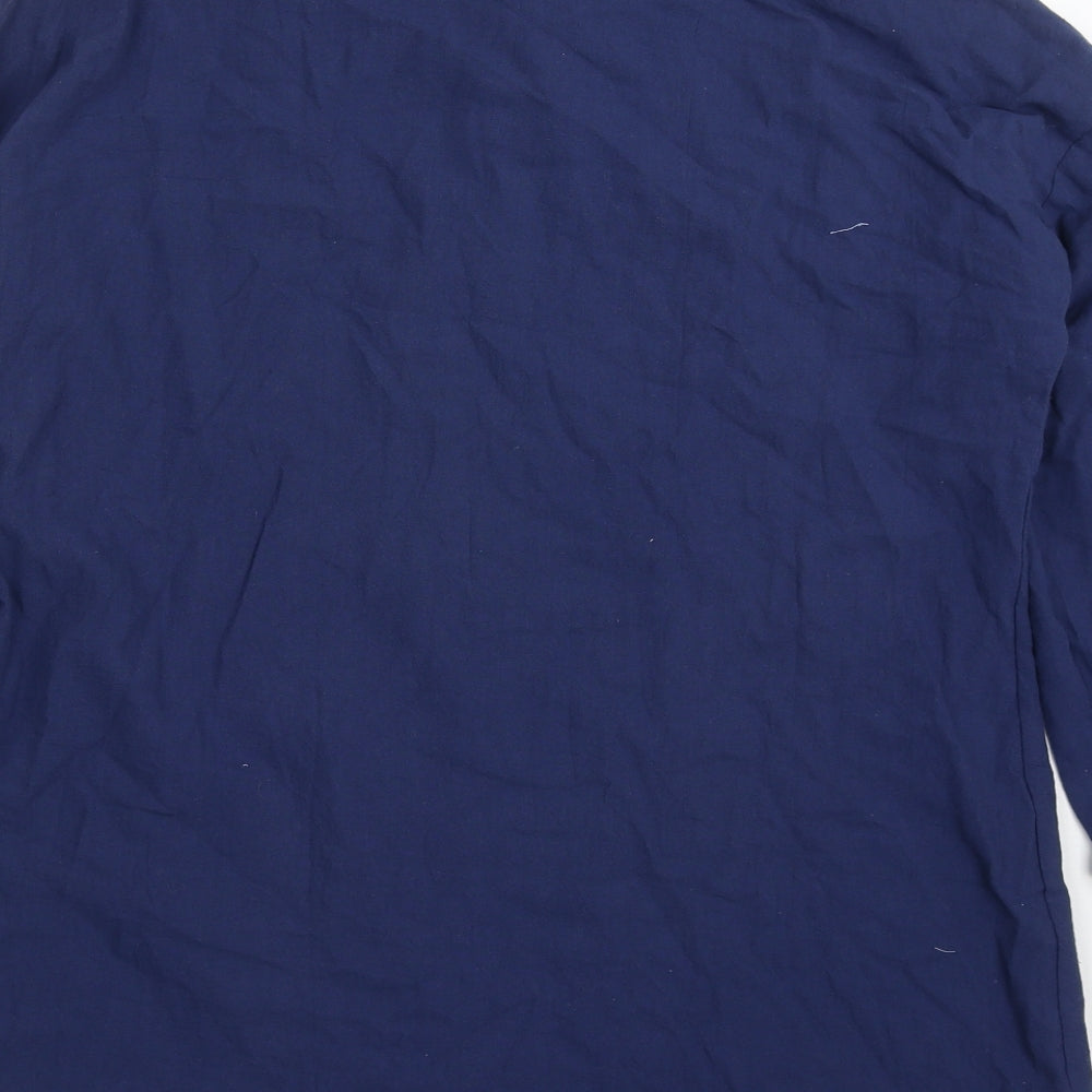 Preworn Womens Blue  Cotton Basic Button-Up Size L Collared
