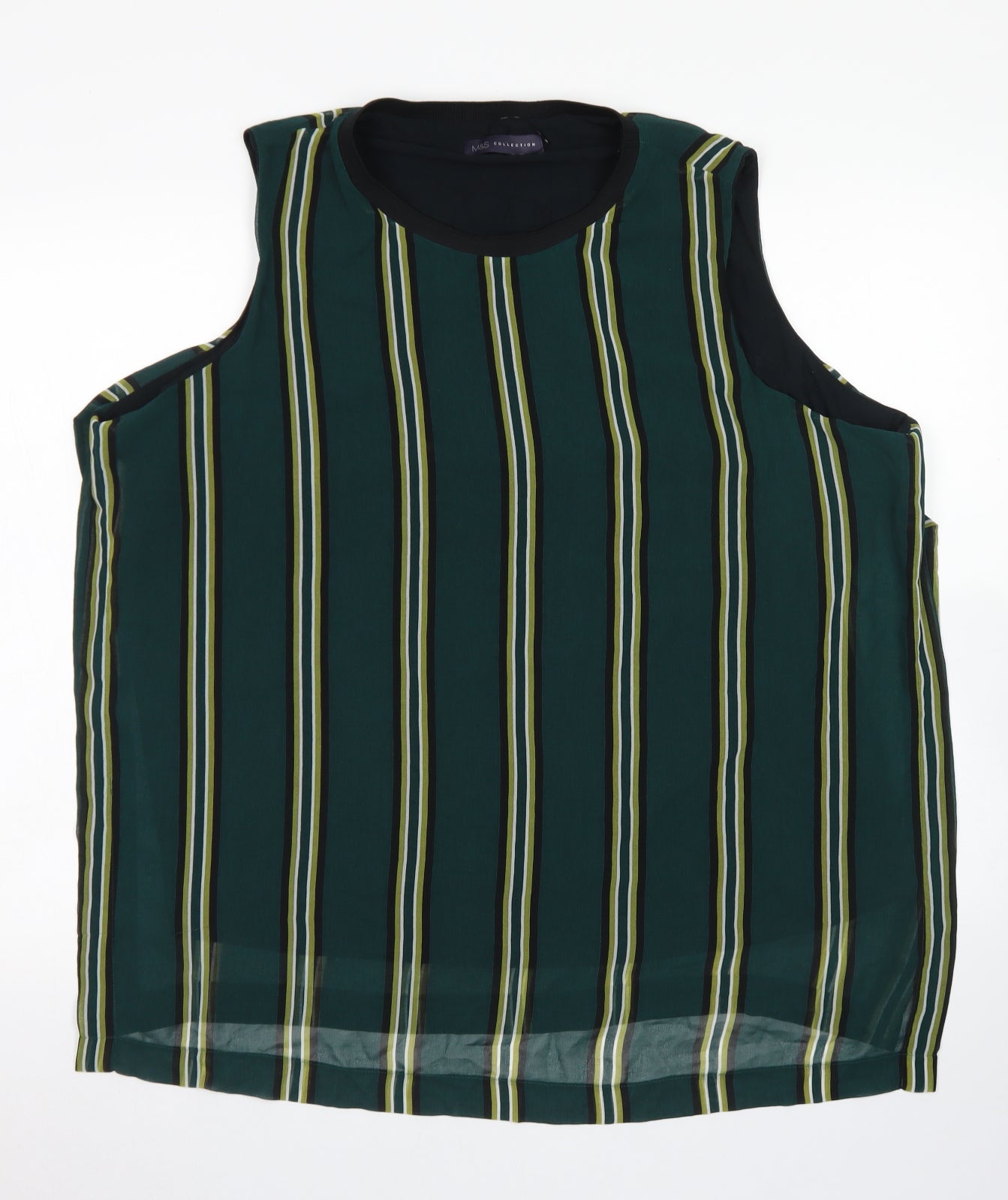 M&S Collection Womens Green Striped Polyester Basic Blouse Size 22 Crew Neck