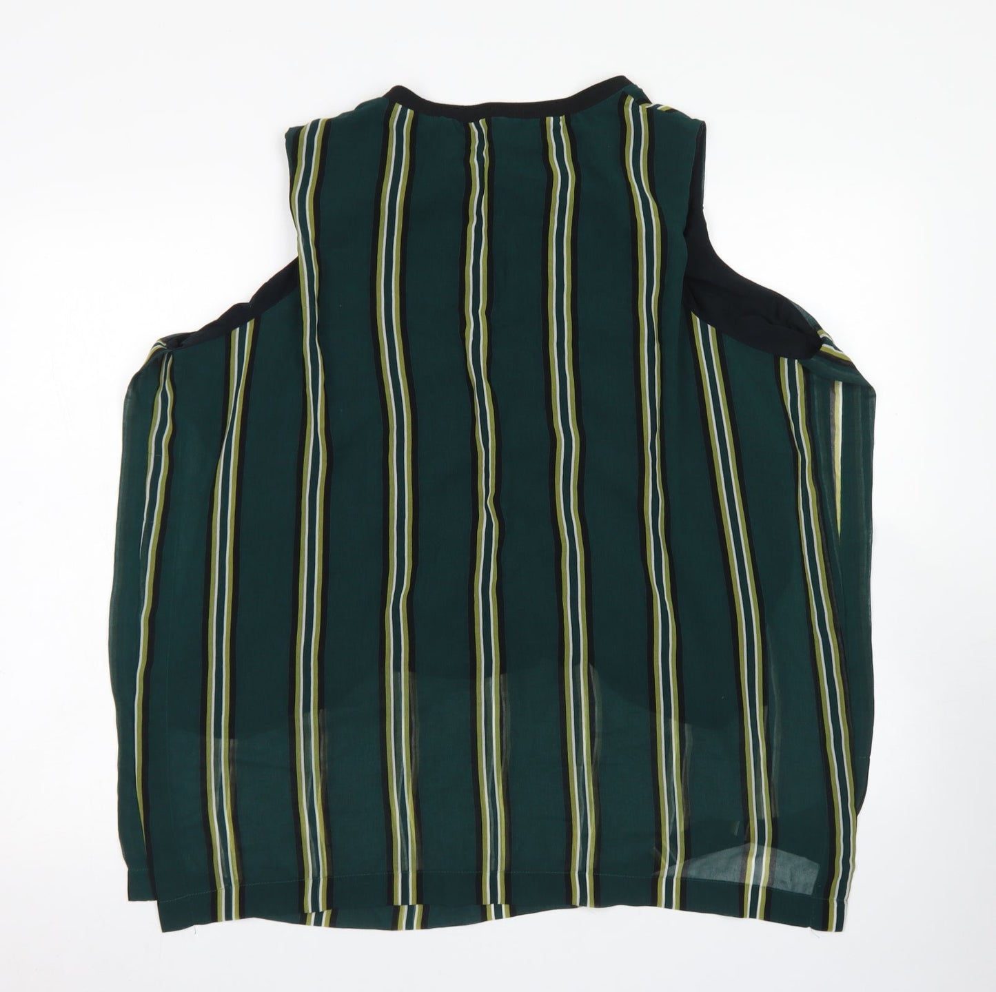 M&S Collection Womens Green Striped Polyester Basic Blouse Size 22 Crew Neck