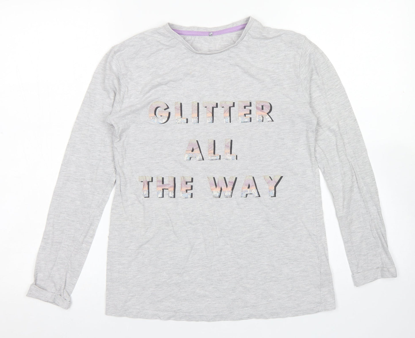 George Girls Grey  Cotton Basic T-Shirt Size 12-13 Years Crew Neck  - Christmas tee
