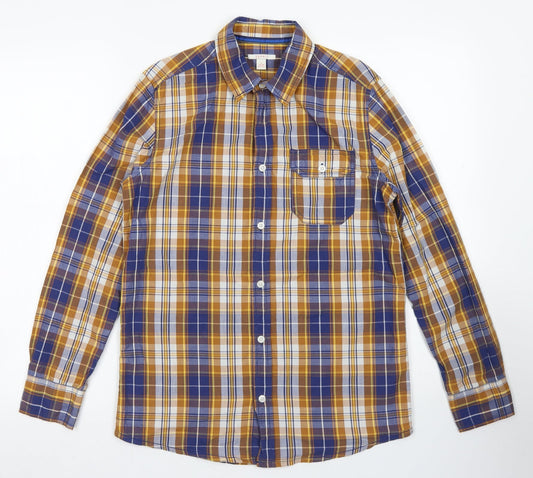 Esprit Boys Blue Plaid Cotton Basic Button-Up Size 12-13 Years Collared Button