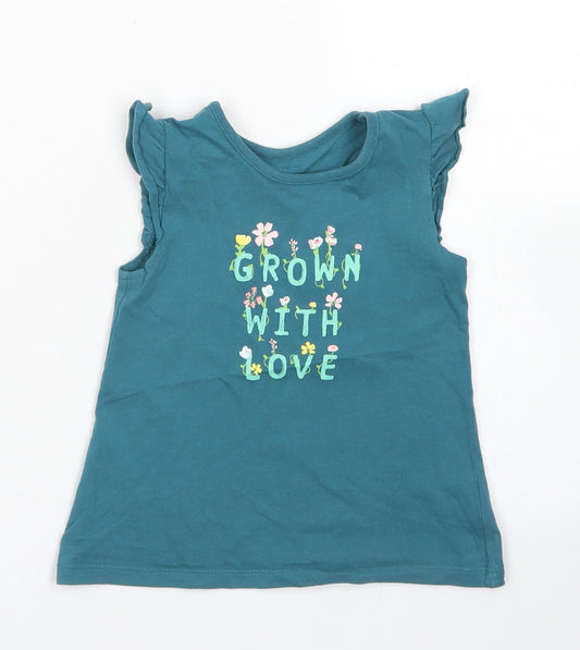 George Girls Blue  Cotton Basic T-Shirt Size 12-18 Months Crew Neck