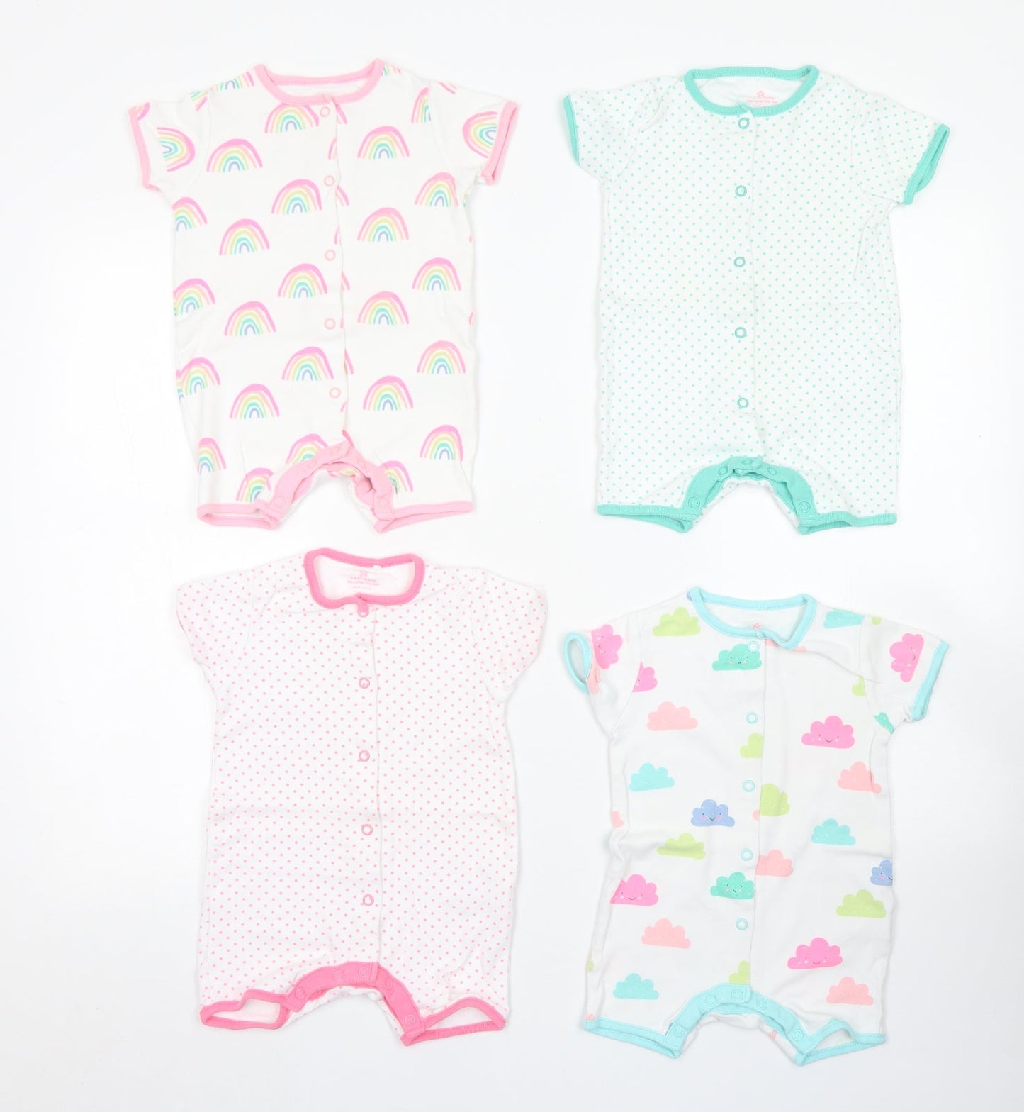 NEXT Girls Pink Spotted Cotton Romper Outfit/Set Size 6-9 Months  Snap