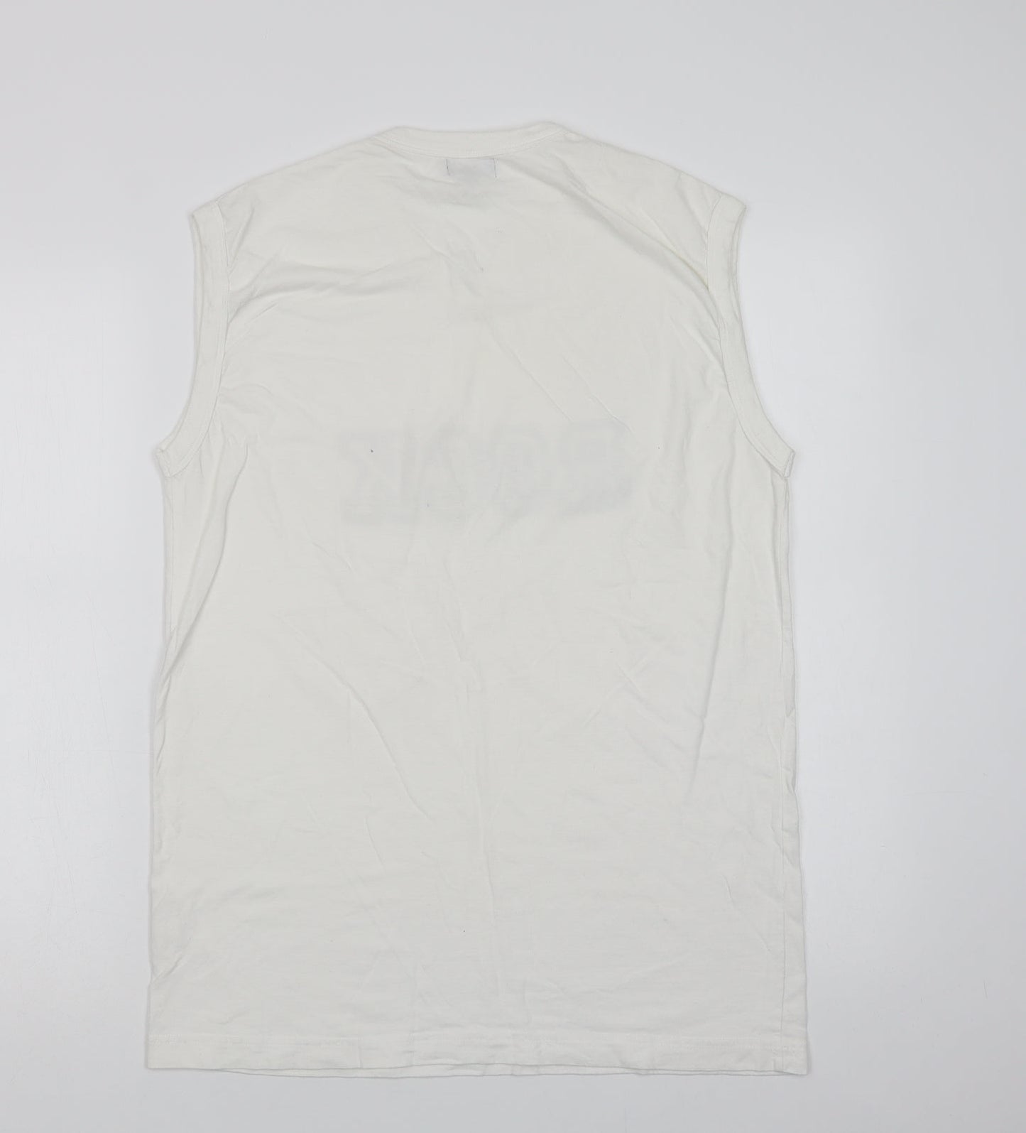 WPS Mens White  Cotton  T-Shirt Size L V-Neck  - Rock
