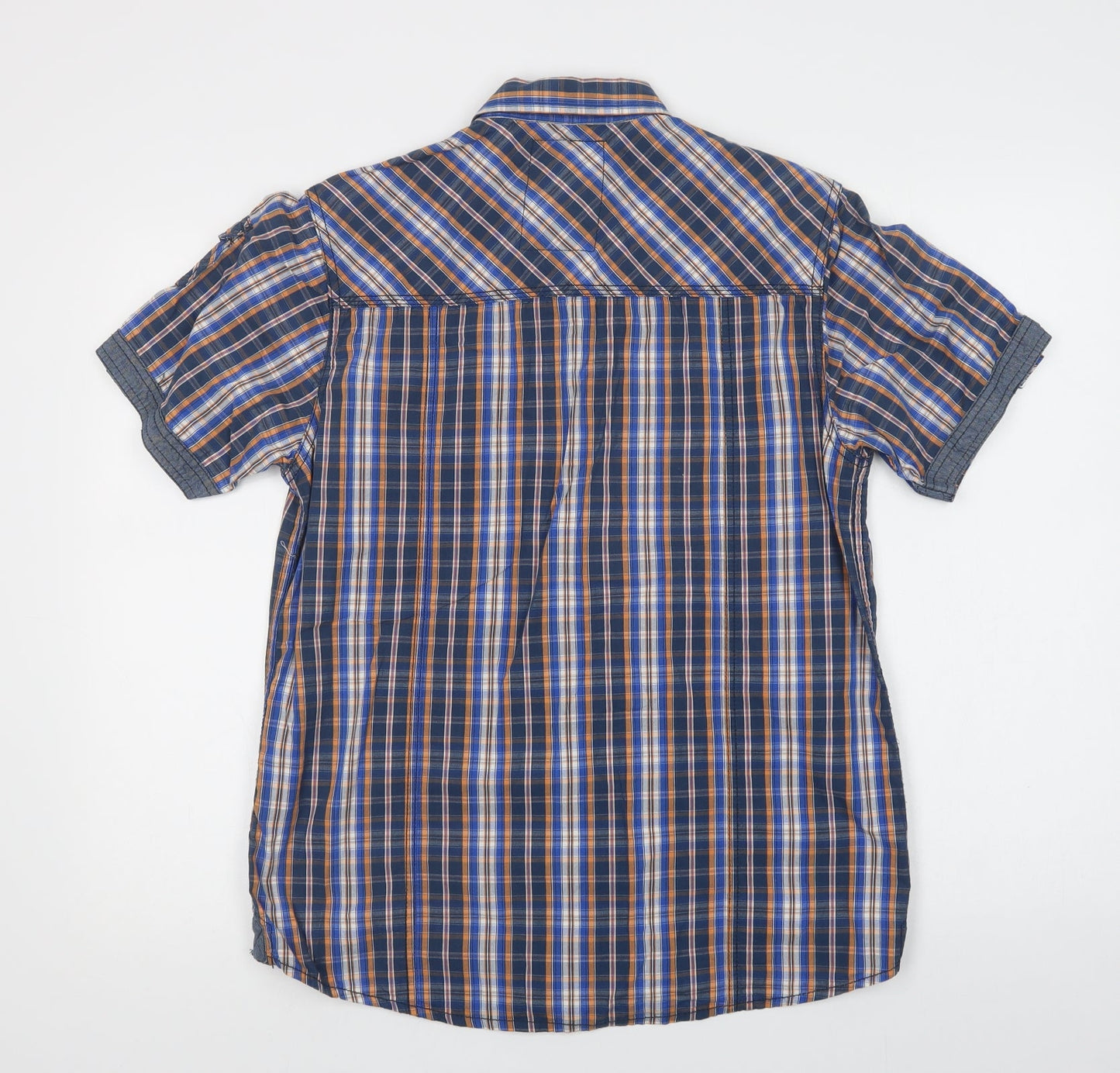 Tokyo Laundry Mens Blue Check Cotton  Button-Up Size M Collared Button