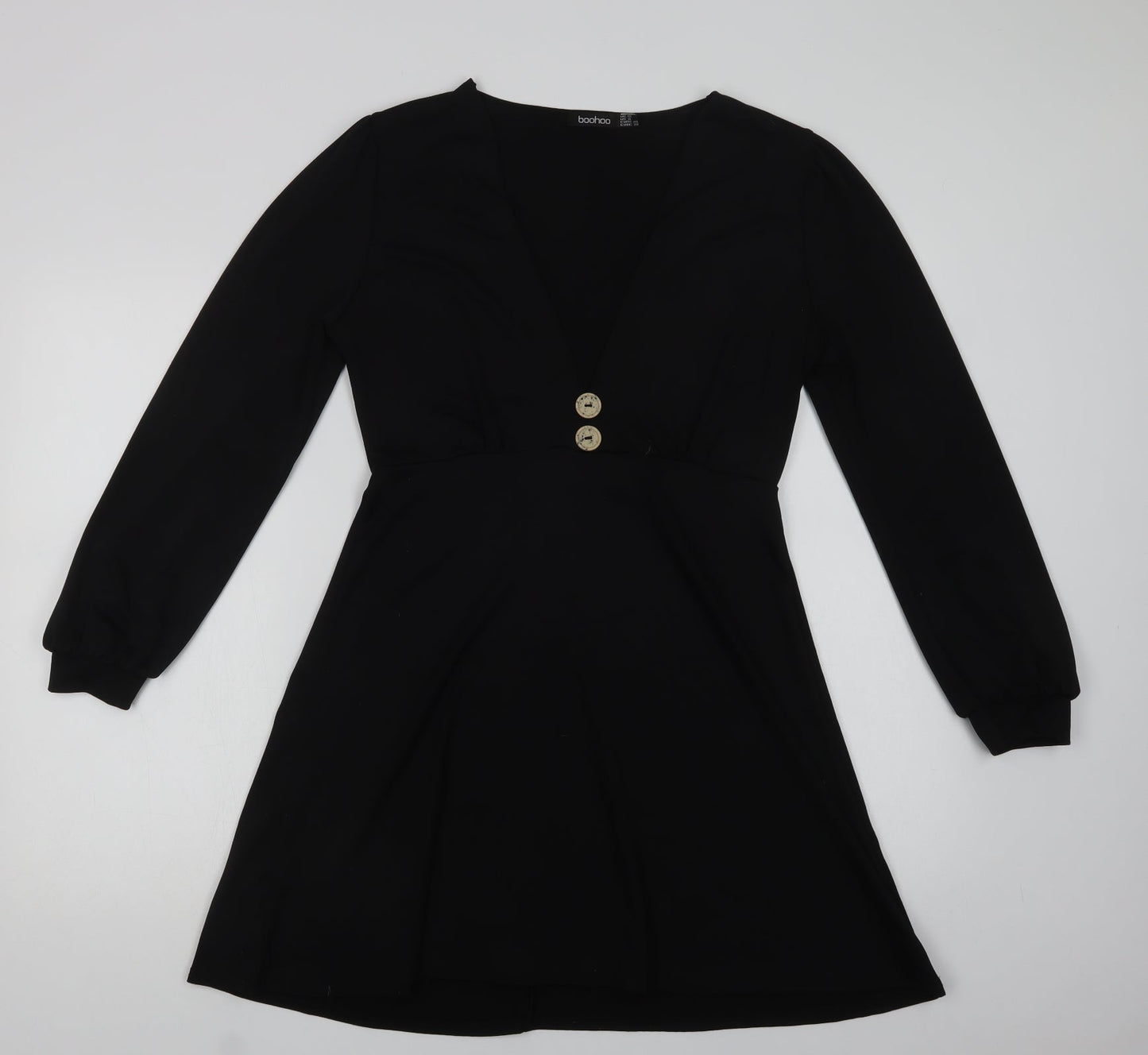 Boihoo Womens Black  Polyester Fit & Flare  Size 12  V-Neck