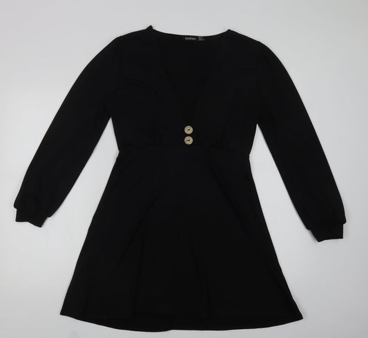 Boihoo Womens Black  Polyester Fit & Flare  Size 12  V-Neck