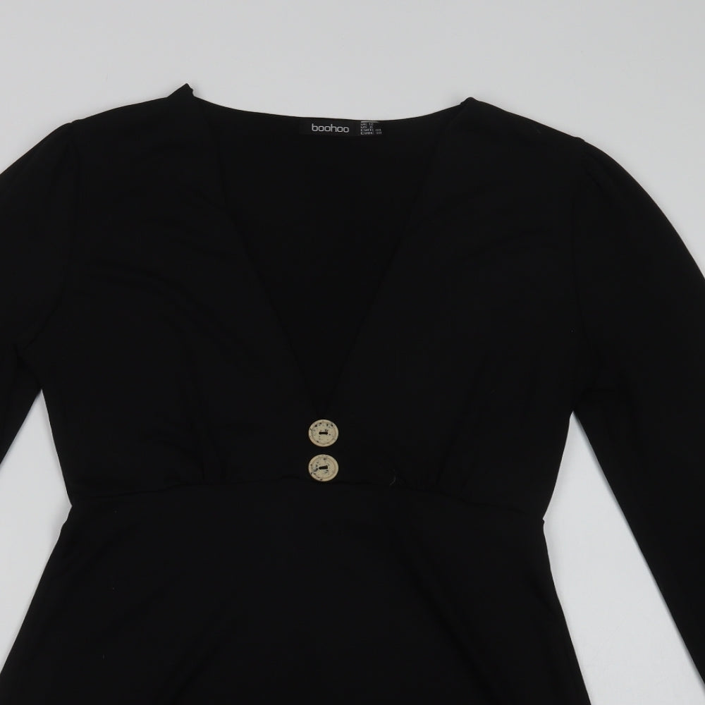 Boihoo Womens Black  Polyester Fit & Flare  Size 12  V-Neck
