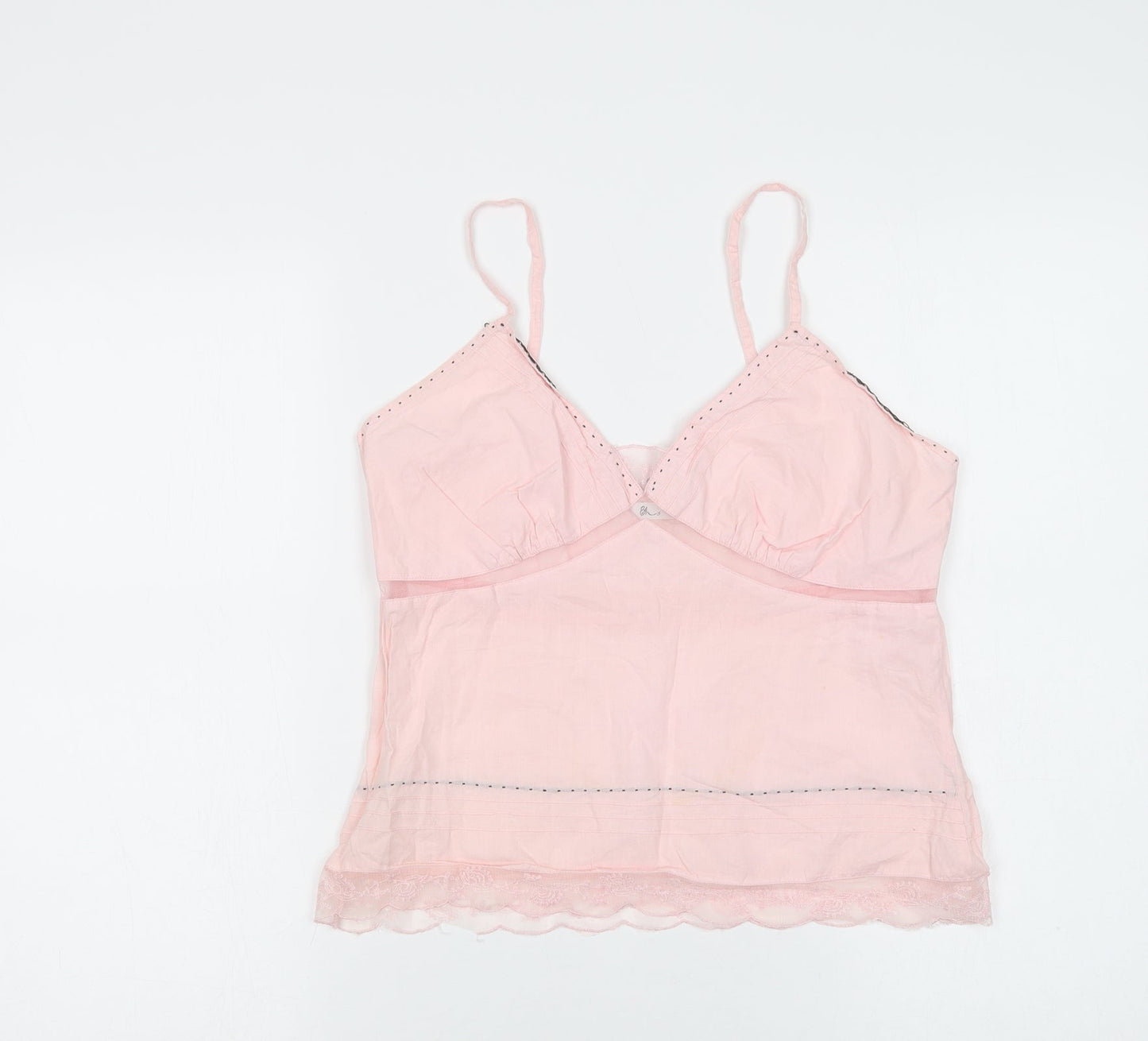 BHS Womens Pink  Cotton Cami Pyjama Top Size 10   - Lace Detail