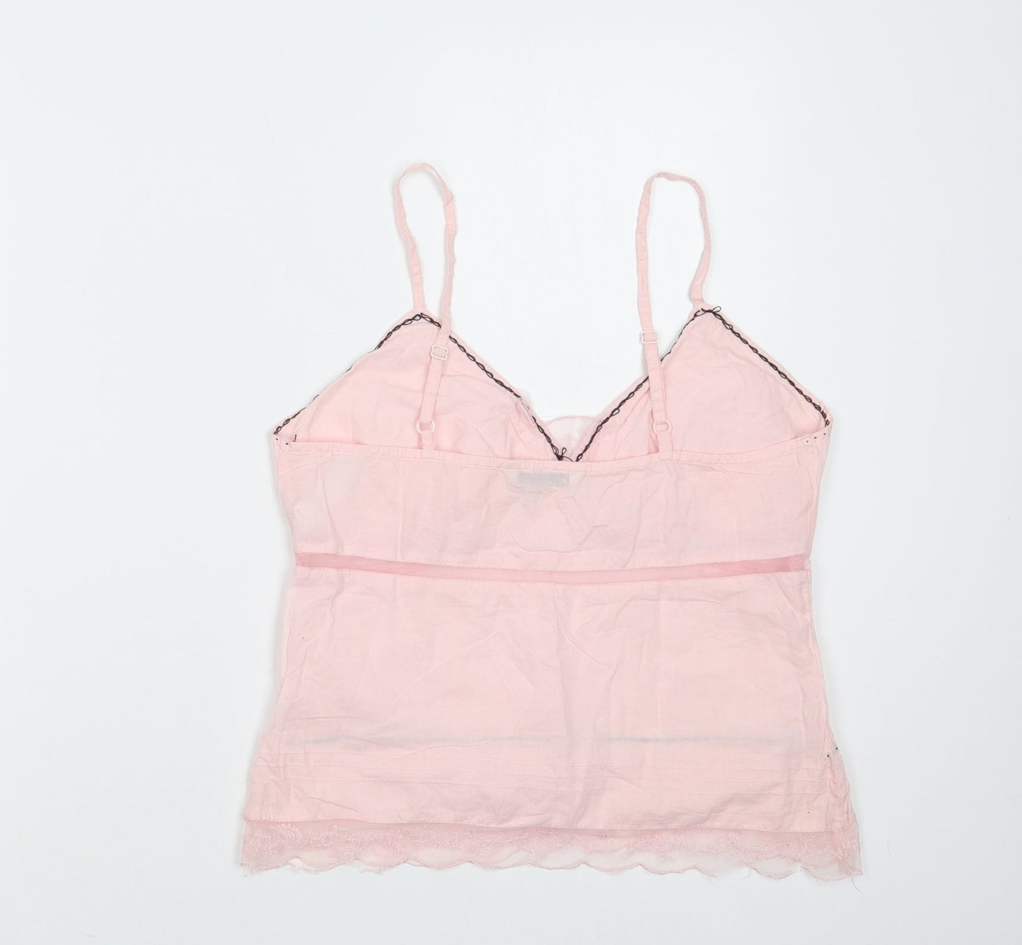 BHS Womens Pink  Cotton Cami Pyjama Top Size 10   - Lace Detail