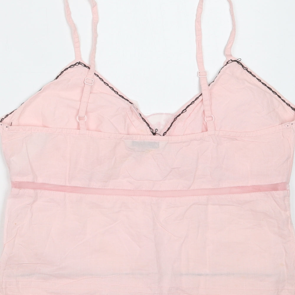 BHS Womens Pink  Cotton Cami Pyjama Top Size 10   - Lace Detail