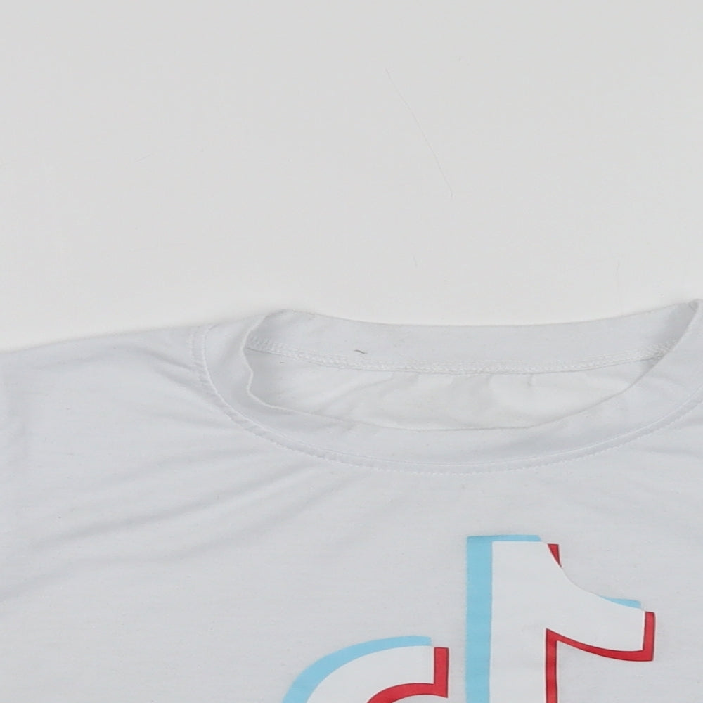 Preworn Womens White  Polyester Cropped T-Shirt Size XS Crew Neck - Tik Tok