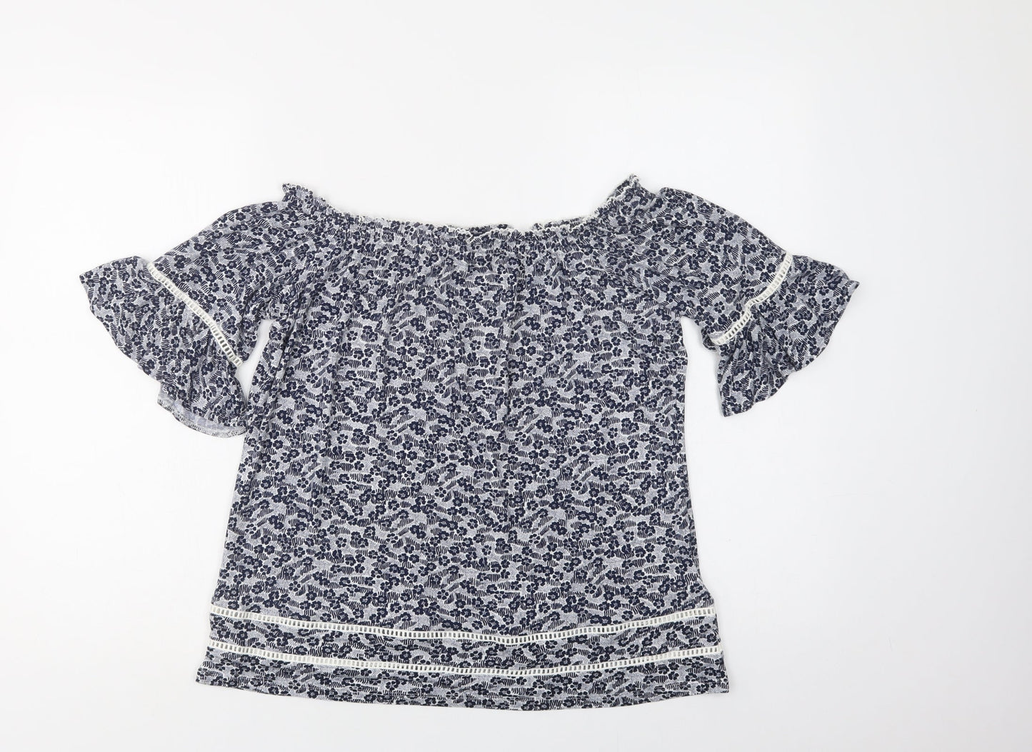 NEXT Womens Blue Floral Viscose Basic Blouse Size 8 Off the Shoulder