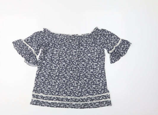 NEXT Womens Blue Floral Viscose Basic Blouse Size 8 Off the Shoulder