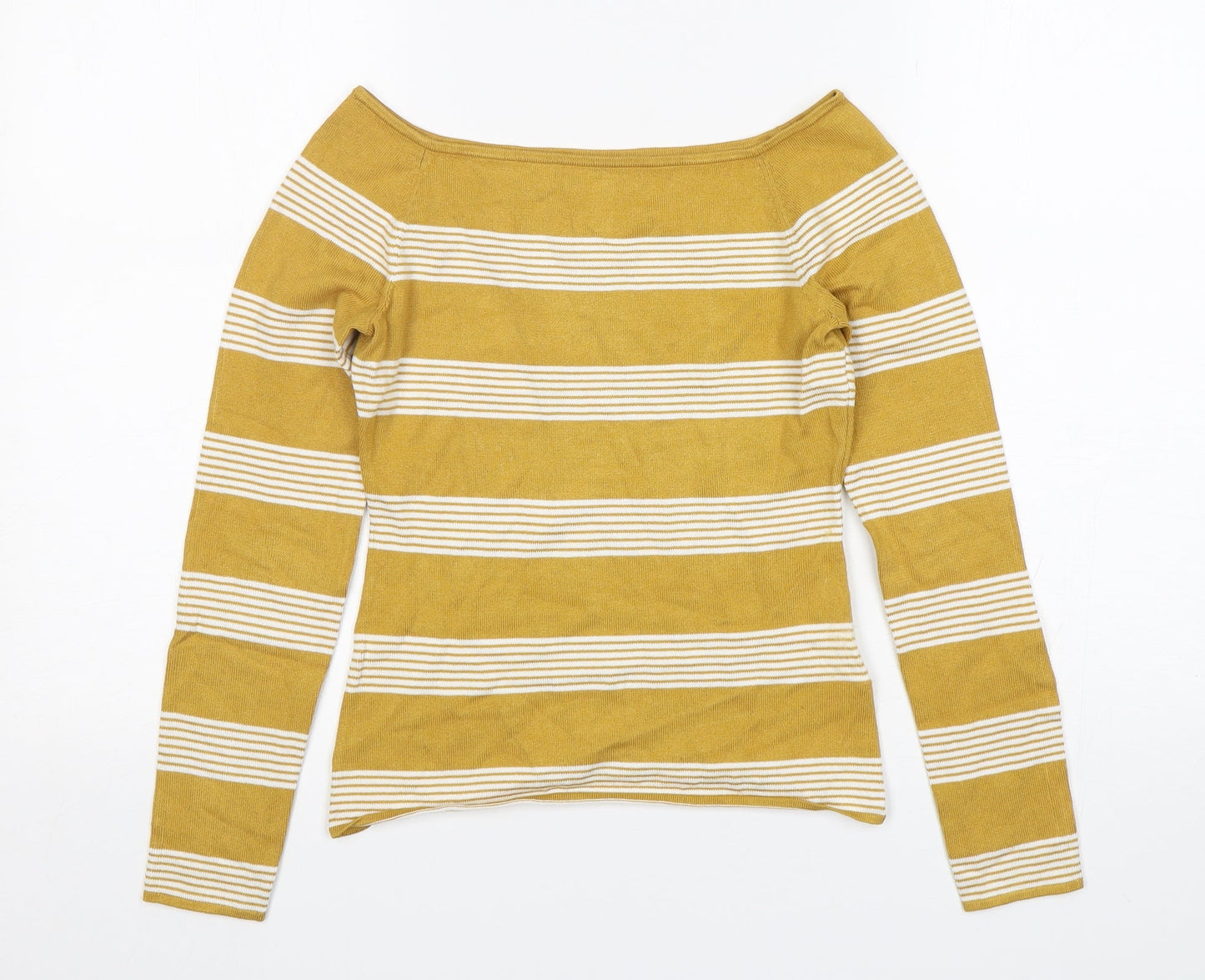 H&M Womens Yellow Boat Neck Striped Viscose Pullover Jumper Size S