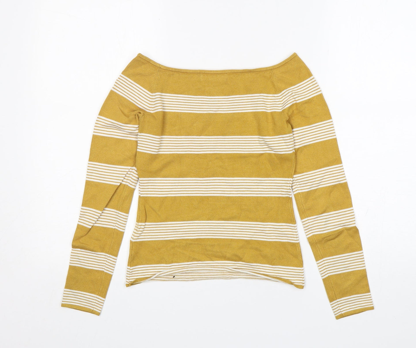 H&M Womens Yellow Boat Neck Striped Viscose Pullover Jumper Size S
