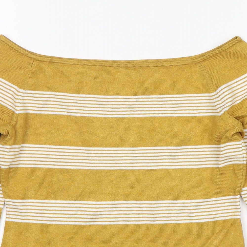 H&M Womens Yellow Boat Neck Striped Viscose Pullover Jumper Size S