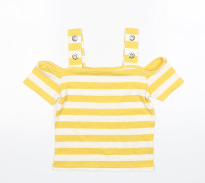 Preloved Atmosphere Womens Yellow Striped Polyester Basic T-Shirt Size 8 Boat Neck - Front