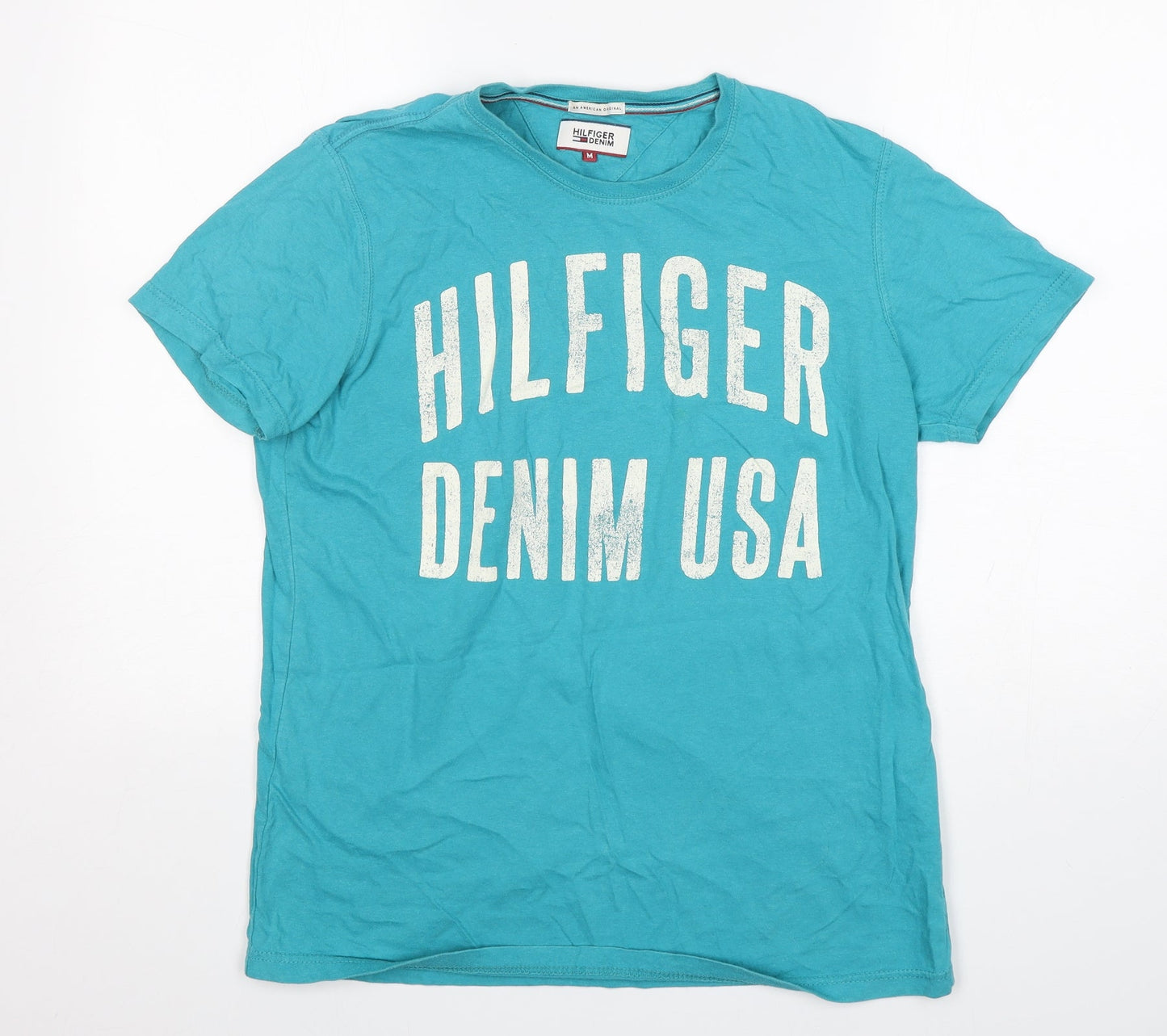 Hilfiger Denim Mens Green  Cotton  T-Shirt Size M Round Neck